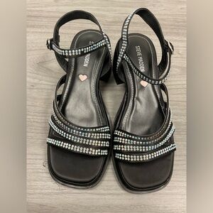Steve Madden Rhinestone Ankle Strap 2 in Block Heel Sandals Women's Size 4